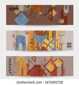 Abstract geometric texture. Mid century modern  design with geometric shapes transparent and overlapping. Retro colors. Banner template retro geometry vintage style.
