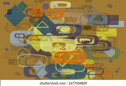 Abstrakte geometrische Struktur. Modernes Design aus dem Mittelalter mit geometrischen Formen, transparent und überlappend. Retro-Farben. Webseitenvorlage Retro Geometrie Vintage Stil.