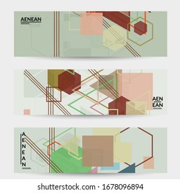 Abstract geometric texture. Mid century modern  design with geometric shapes transparent and overlapping. Retro colors. Banner template retro geometry vintage style.