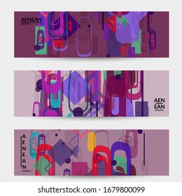 Abstract geometric texture. Mid century modern  design with geometric shapes transparent and overlapping. Retro colors. Banner template retro geometry vintage style.
