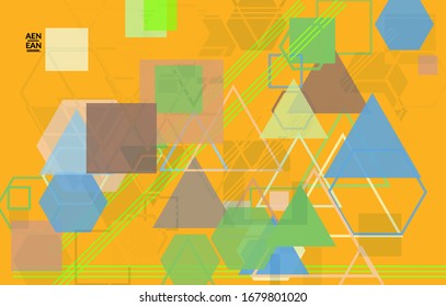 Textura geométrica abstracta. Diseño moderno a mediados de siglo con formas geométricas transparentes y solapadas. Colores retro. Estilo vintage de geometría retro de plantilla de página web.