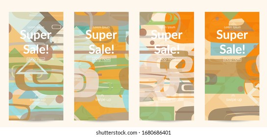 Abstract geometric texture. Mid century modern  design with geometric shapes transparent and overlapping. Retro colors. Social media template retro geometry vintage style.