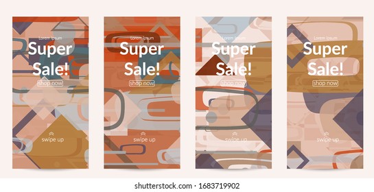 Abstract geometric texture. Mid century modern  design with geometric shapes transparent and overlapping. Retro colors. Social media template retro geometry vintage style.