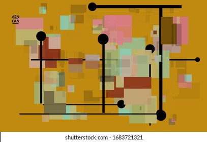 Abstract geometric texture. Mid century modern  design with geometric shapes transparent and overlapping. Retro colors. Webpage template retro geometry vintage style.