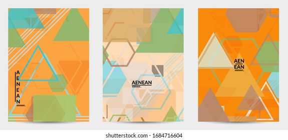 Abstract geometric texture. Mid century modern  design with geometric shapes transparent and overlapping. Retro colors. Flyer template retro geometry vintage style.