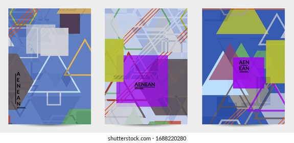 Abstract geometric texture. Mid century modern  design with geometric shapes transparent and overlapping. Retro colors. Flyer template retro geometry vintage style.