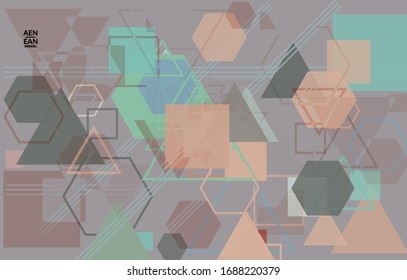 Abstract geometric texture. Mid century modern  design with geometric shapes transparent and overlapping. Retro colors. Webpage template retro geometry vintage style.