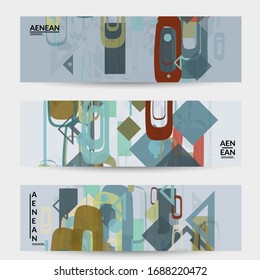 Abstract geometric texture. Mid century modern  design with geometric shapes transparent and overlapping. Retro colors. Banner template retro geometry vintage style.