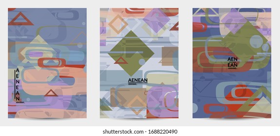 Textura geométrica abstracta. Diseño moderno a mediados de siglo con formas geométricas transparentes y solapadas. Colores retro. Estilo vintage de geometría retro de plantilla de volante.
