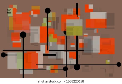 Abstract geometric texture. Mid century modern  design with geometric shapes transparent and overlapping. Retro colors. Webpage template retro geometry vintage style.