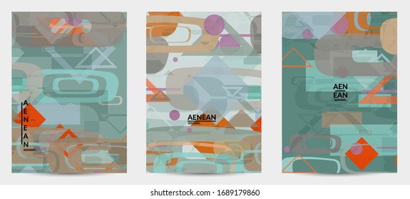 Textura geométrica abstracta. Diseño moderno a mediados de siglo con formas geométricas transparentes y solapadas. Colores retro. Estilo vintage de geometría retro de plantilla de volante.