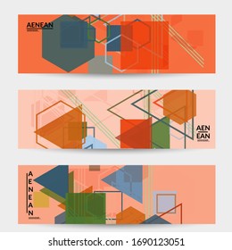 Abstract geometric texture. Mid century modern  design with geometric shapes transparent and overlapping. Retro colors. Banner template retro geometry vintage style.