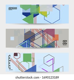 Abstract geometric texture. Mid century modern  design with geometric shapes transparent and overlapping. Retro colors. Banner template retro geometry vintage style.