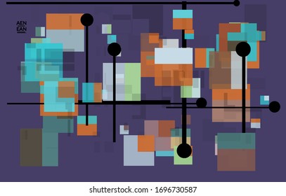 Abstract geometric texture. Mid century modern  design with geometric shapes transparent and overlapping. Retro colors. Webpage template retro geometry vintage style.