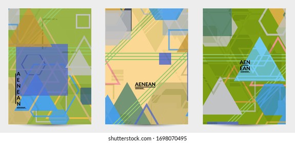Abstract geometric texture. Mid century modern  design with geometric shapes transparent and overlapping. Retro colors. Flyer template retro geometry vintage style.