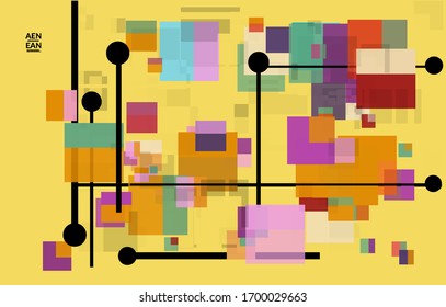 Abstract geometric texture. Mid century modern  design with geometric shapes transparent and overlapping. Retro colors. Webpage template retro geometry vintage style.