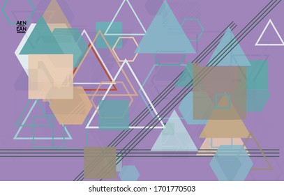 Abstract geometric texture. Mid century modern  design with geometric shapes transparent and overlapping. Retro colors. Webpage template retro geometry vintage style.