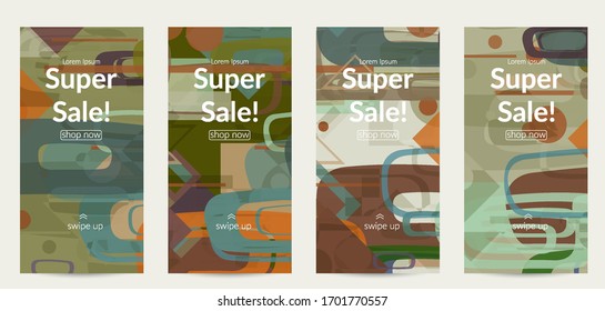 Abstract geometric texture. Mid century modern  design with geometric shapes transparent and overlapping. Retro colors. Social media template retro geometry vintage style.