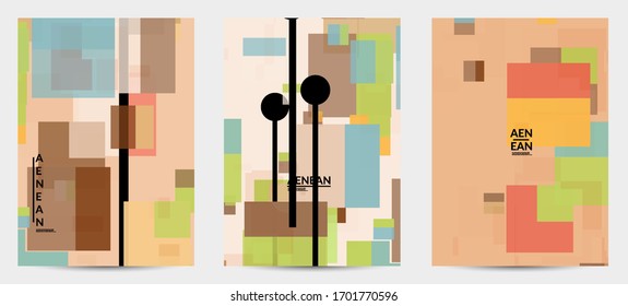 Abstract geometric texture. Mid century modern  design with geometric shapes transparent and overlapping. Retro colors. Flyer template retro geometry vintage style.