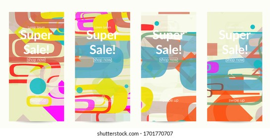 Abstract geometric texture. Mid century modern  design with geometric shapes transparent and overlapping. Retro colors. Social media template retro geometry vintage style.