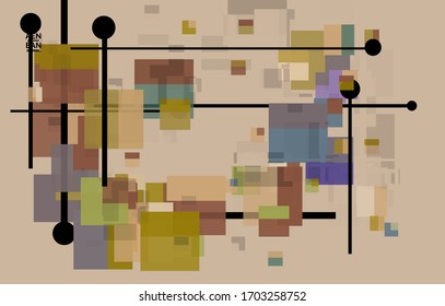 Abstract geometric texture. Mid century modern  design with geometric shapes transparent and overlapping. Retro colors. Webpage template retro geometry vintage style.