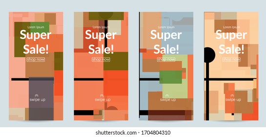 Abstract geometric texture. Mid century modern  design with geometric shapes transparent and overlapping. Retro colors. Social media template retro geometry vintage style.