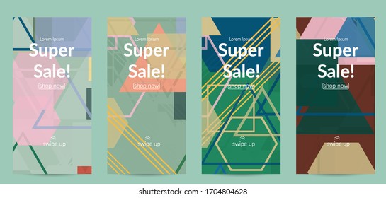 Abstract geometric texture. Mid century modern  design with geometric shapes transparent and overlapping. Retro colors. Social media template retro geometry vintage style.