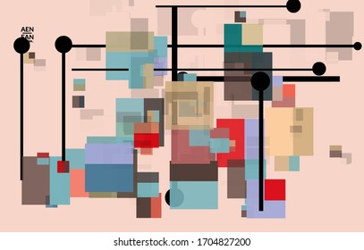 Abstract geometric texture. Mid century modern  design with geometric shapes transparent and overlapping. Retro colors. Webpage template retro geometry vintage style.