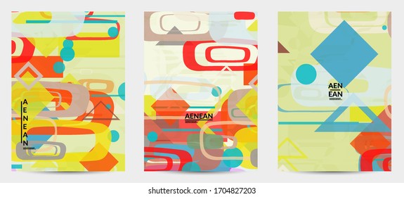 Textura geométrica abstracta. Diseño moderno a mediados de siglo con formas geométricas transparentes y solapadas. Colores retro. Estilo vintage de geometría retro de plantilla de volante.