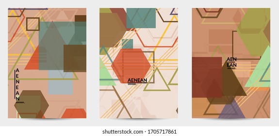 Abstract geometric texture. Mid century modern  design with geometric shapes transparent and overlapping. Retro colors. Flyer template retro geometry vintage style.