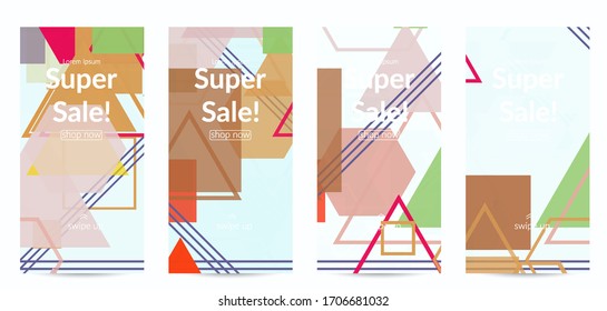 Abstract geometric texture. Mid century modern  design with geometric shapes transparent and overlapping. Retro colors. Social media template retro geometry vintage style.