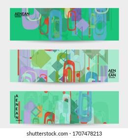 Abstract geometric texture. Mid century modern  design with geometric shapes transparent and overlapping. Retro colors. Banner template retro geometry vintage style.