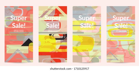 Abstract geometric texture. Mid century modern  design with geometric shapes transparent and overlapping. Retro colors. Social media template retro geometry vintage style.