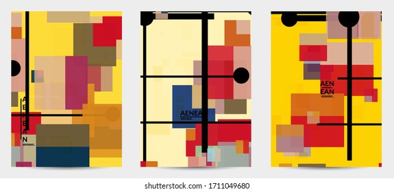 Abstract geometric texture. Mid century modern  design with geometric shapes transparent and overlapping. Retro colors. Flyer template retro geometry vintage style.