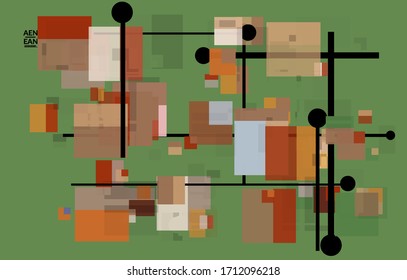 Abstract geometric texture. Mid century modern  design with geometric shapes transparent and overlapping. Retro colors. Webpage template retro geometry vintage style.