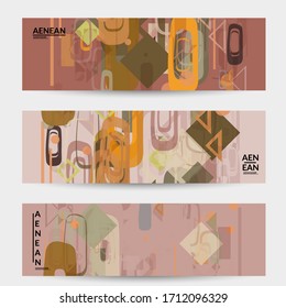 Abstract geometric texture. Mid century modern  design with geometric shapes transparent and overlapping. Retro colors. Banner template retro geometry vintage style.