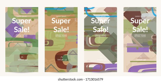  Abstrakte geometrische Struktur. Modernes Design aus dem Mittelalter mit geometrischen Formen, transparent und überlappend. Retro-Farben. Social Media Vorlage Retro Geometrie Vintage Stil.
