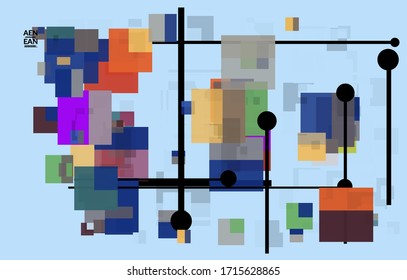 Abstract geometric texture. Mid century modern  design with geometric shapes transparent and overlapping. Retro colors. Webpage template retro geometry vintage style.