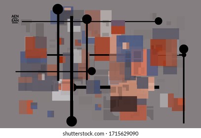 Abstract geometric texture. Mid century modern  design with geometric shapes transparent and overlapping. Retro colors. Webpage template retro geometry vintage style.