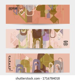 Abstrakte geometrische Struktur. Modernes Design aus dem Mittelalter mit geometrischen Formen, transparent und überlappend. Retro-Farben. Banner Vorlage Retro Geometrie Vintage Stil.