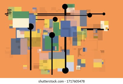 Abstract geometric texture. Mid century modern  design with geometric shapes transparent and overlapping. Retro colors. Webpage template retro geometry vintage style.