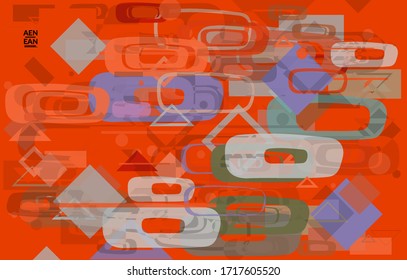 Abstract geometric texture. Mid century modern  design with geometric shapes transparent and overlapping. Retro colors. Webpage template retro geometry vintage style.