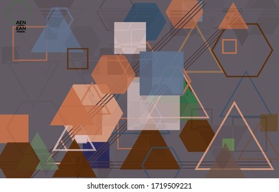 Abstract geometric texture. Mid century modern  design with geometric shapes transparent and overlapping. Retro colors. Webpage template retro geometry vintage style.
