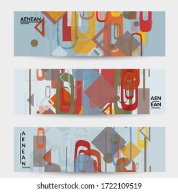 Abstract geometric texture. Mid century modern  design with geometric shapes transparent and overlapping. Retro colors. Banner template retro geometry vintage style.