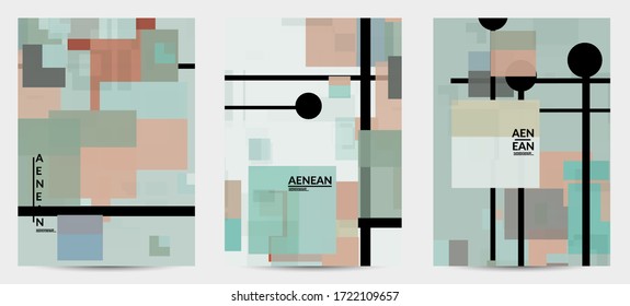 Abstract geometric texture. Mid century modern  design with geometric shapes transparent and overlapping. Retro colors. Flyer template retro geometry vintage style.