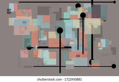 Abstract geometric texture. Mid century modern  design with geometric shapes transparent and overlapping. Retro colors. Webpage template retro geometry vintage style.