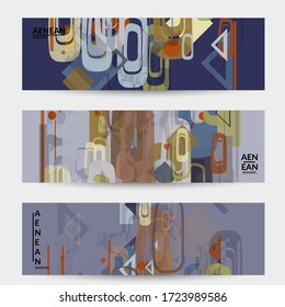 Abstract geometric texture. Mid century modern  design with geometric shapes transparent and overlapping. Retro colors. Banner template retro geometry vintage style.