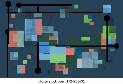 Abstract geometric texture. Mid century modern  design with geometric shapes transparent and overlapping. Retro colors. Webpage template retro geometry vintage style.