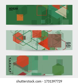 Abstract geometric texture. Mid century modern  design with geometric shapes transparent and overlapping. Retro colors. Banner template retro geometry vintage style.