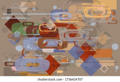 Abstract geometric texture. Mid century modern  design with geometric shapes transparent and overlapping. Retro colors. Webpage template retro geometry vintage style.